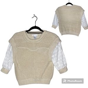 Design History  - Women's - Beige Ribbed Top White Sleeve (Size S)